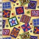 Quilt Toss on Yellow Quilting Sewing Craft Fabric