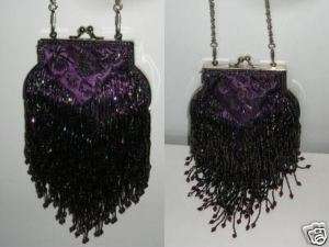PURPLE/purple Curtain Of Pearls Beaded Evening Bag *NEW  