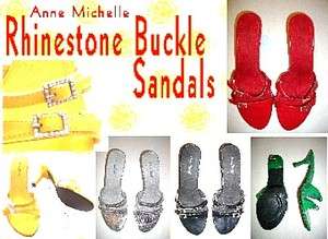 Anne Michelle Rhinestone Buckle Sandals Size 6.5 10  