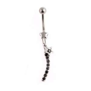   Plated Dangle Belly Ring   Star with Hand set CZ Stones: Jewelry