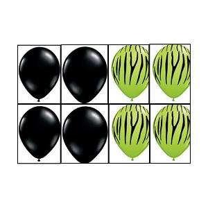 24) LIME GREEN ZEBRA PRINT BLACK BALLOONS SET LOT NEW  