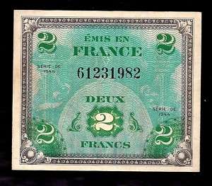 France 2 Francs WWII Military Currency 1944 @ VF XF  