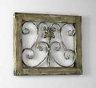 Iron Scroll Wall Plaque with Fleur de Lis Accent in Distressed Wood 