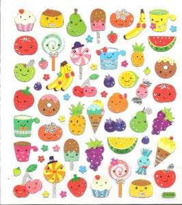 Assorted Colorful Fruits Food Stickers silver accents  