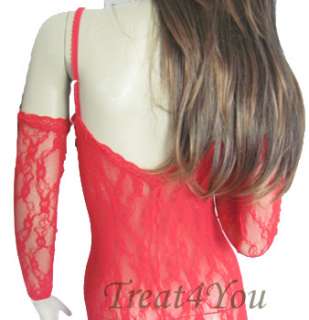 Brand New Red Sexy Lace Fishnet Bodystocking   Shoulderless Long 