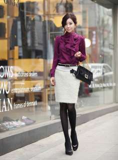 2012 Women Fashion Long Sleeve Shirt Blouse Top Ruffle Stand Collar 4 