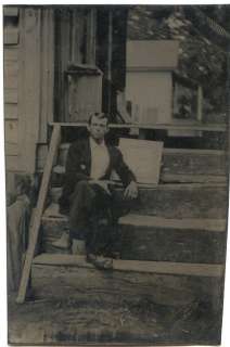 Man on a Porch Posing with his Painting ? or Photo / Picture ? Tintype 