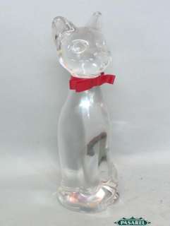 Vintage French Clear Crystal Glass Cat Sculpture France  