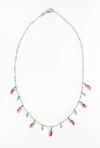 18K White Gold Pink Tourmaline & Diamond Necklace  