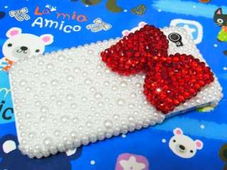   Pearl White Red Bow Back Case Cover for iPhone 4 4G 4S WC A1 US  