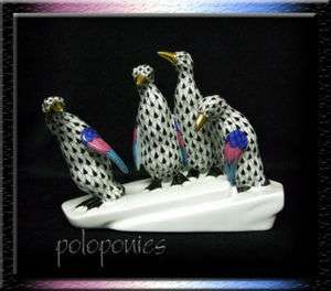 Herend Penguins on Ice Figurine   Black Fishet   Aquatic Collection 