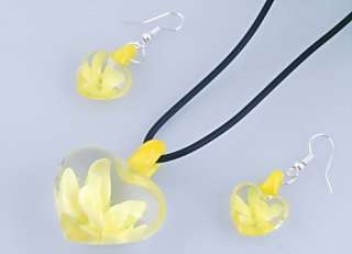 1Set Heart Flower Inside Lampwork Glass Beads Necklace Earring Set 