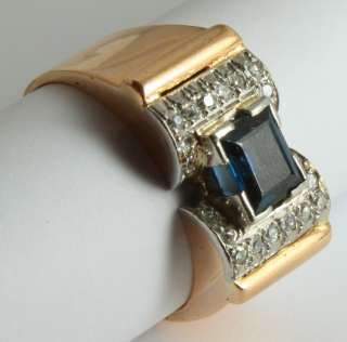 French Art Deco 1.00CT Blue Sapphire & Pave Diamond Two Tone 18K Gold 