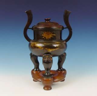 Superb Large Chinese Bronze Tripod Censer + Cov/Stand 18th C.  