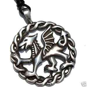 24G Wales RED DRAGON Welsh PEWTER PENDANT Necklace  