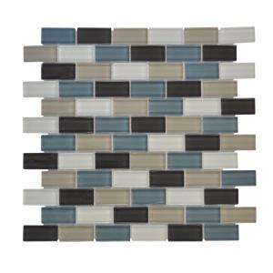   Brick 12 in. x 12 in. Blue Glass Mosaic Tile 99186 