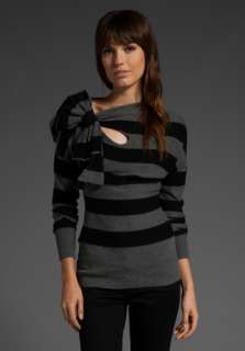 TRACY REESE Stripe Bow Sweater in Graphite Heather  