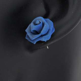 PLATED 18K BLUE ROSE EARRINGS NECKLACE PENDANT SETS  