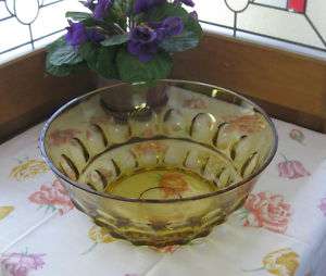 Vintage Amber Thumbprint Large Fruit Bowl Pressed Glass  