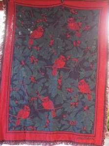   RED CARDINALS BIRDS HOLIDAY LAP THROW QUILT VINTAGE QUILT ~ PERFECT