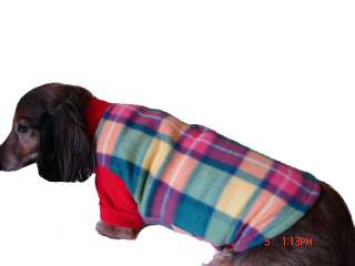 Dachshund Red, Yellow & Green Plaid Fleece Dog Sweater, XSmall  