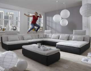 Polstergarnitur Sofa Landschaft Free mit Longchair und Kissen 