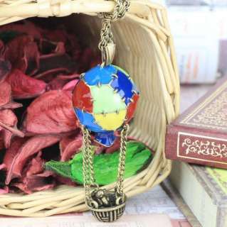 Multi colored Hot Air Fire Balloon Montgolfier Basket Necklace 198 