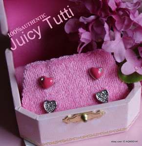 SALE♥ Juicy Couture Set of 2 Pink Pave Crystal Heart Wish Charm Stud 