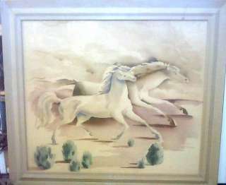   BIG Painting Two Wild Horses signed ROCHE Newman Decor 1948  