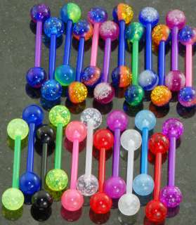   in the dark, Glitter Flexible Tongue Rings Very Bright Colors