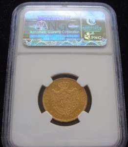1864 SPAINISH GOLD 100 REALES GRADED AU58 BY NGC.  
