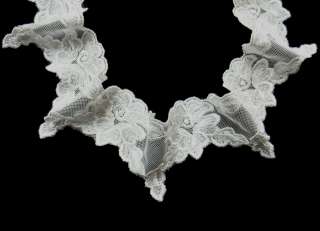 Jc04 25 White Embroidered Tulle Mesh Lace Trim By Yard  