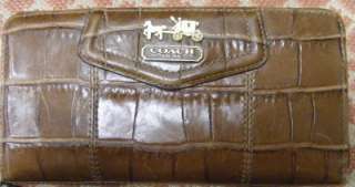 COACH WALLET MADISON BROWN LEATHER EMBOSSED CROC ACCORDIAN ZIP AROUND 
