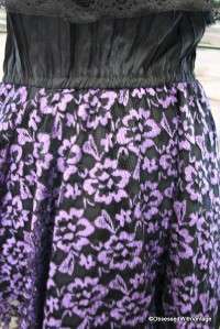 Vintage black Mexican dress with purple and black lace. Handkerchief 