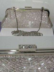 Silver Gorgeous Beaded Crystals lock Evening Clutch bag  
