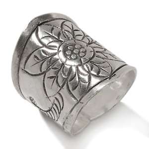   Silver Collection Sterling Silver Cigar Band Flower Ring 