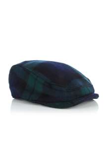 Paul Smith Accessories  Navy Green Wool Check Flat Cap by Paul Smith 