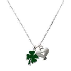   Enamel Lucky Four Leaf Clover and Silver Heart Charm Necklace Jewelry