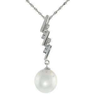Pearl & Diamond Pendant on 14k White Gold 18 in. Chain, w/ .074 Carat 
