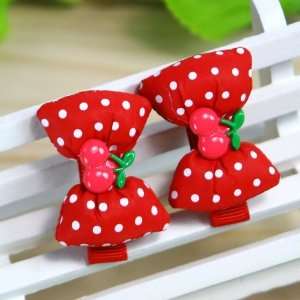 Red) 1 Pair Baby/Toddler/Girl Polka Dot pattern Bow Shaped with Tiny 