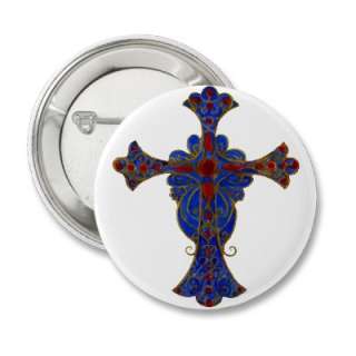 Ornamental Red and Blue Cross Hand Painted Button  