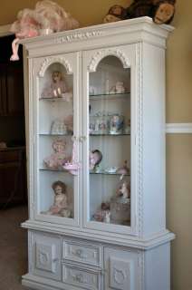 GORGEOUS ANTIQUE SCROLL GLASS DOLL DISPLAY CABINET $1800.00  