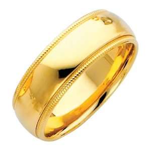 14K Yellow Gold 7mm COMFORT FIT Plain Milgrain Wedding Band Ring for 
