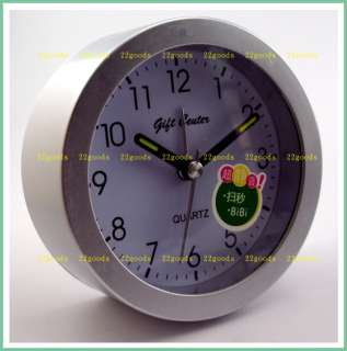 Alarm Clock small bedroom desk Analogue Sliver Circle  