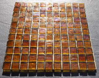 Iridescent Amber 12x12 Rustic Glass Tile Mosaic Sheet (1x1 Tiles 
