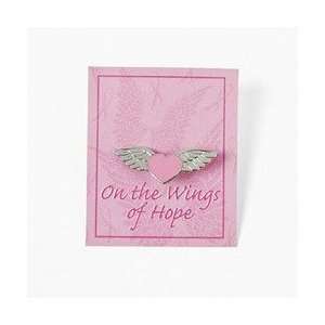  12 Pink Ribbon Heart Angel Wings Pins On Cards: Health 
