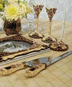 ELEGANT VINTAGE ROSE Wedding Guest Book Pen Set Toasting Flutes 