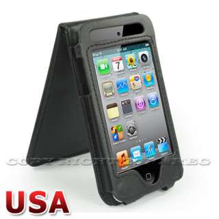 FOR APPLE IPOD TOUCH 4TH GEN BLACK LEATHER FLIP HARD CASE DOCK COVER 8 