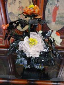 Vintage A+ Jade Flower Bonsai Tree Cloisonne Pot  
