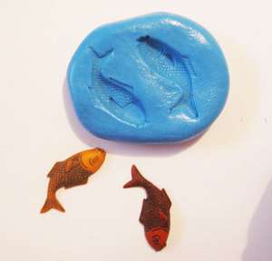 fish Flexible Silicone Push Mold Polymer clay Resin Miniature fake 